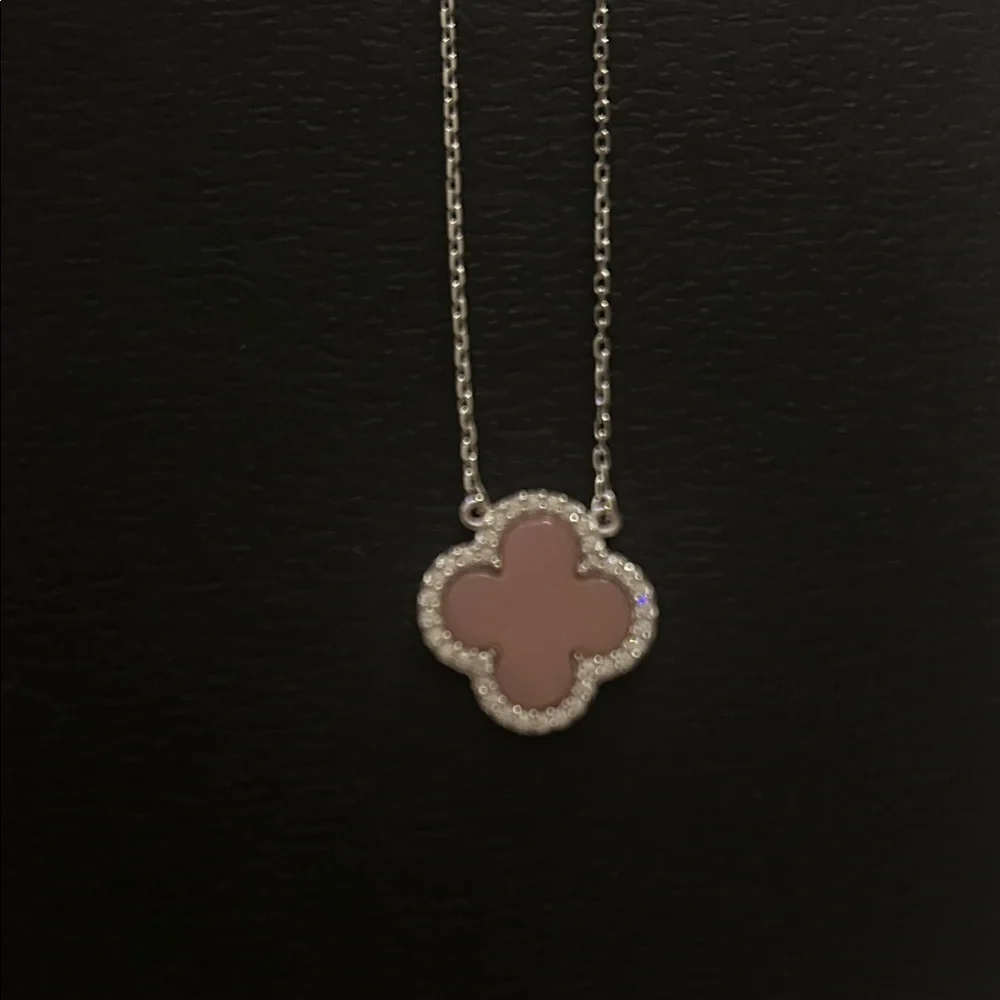 Sterling silver Pink Clover Pendant Necklace